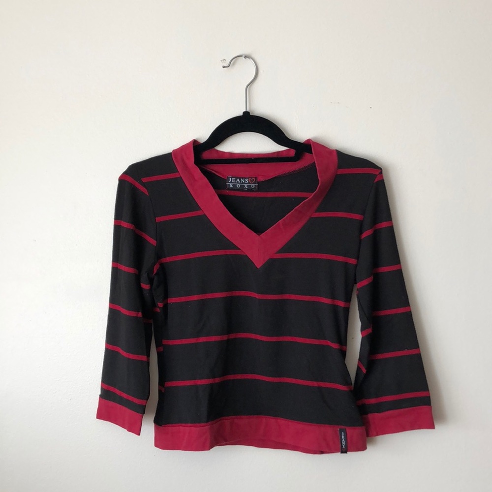 XOXO - darknavy/black x red striped fit top - S- vintage 90s